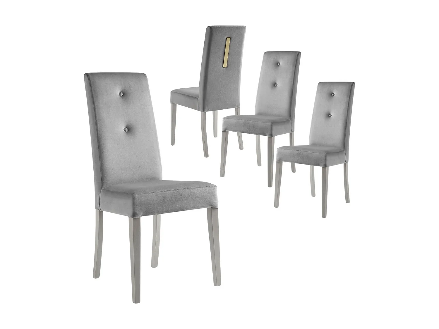 JEMMA - Lot de 4 Chaises Suédine Grise Détail Doré et Bois Gris