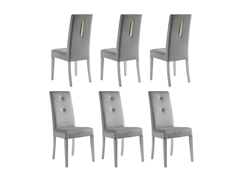 JEMMA - Lot de 6 Chaises Suédine Grise Détail Doré et Bois Gris