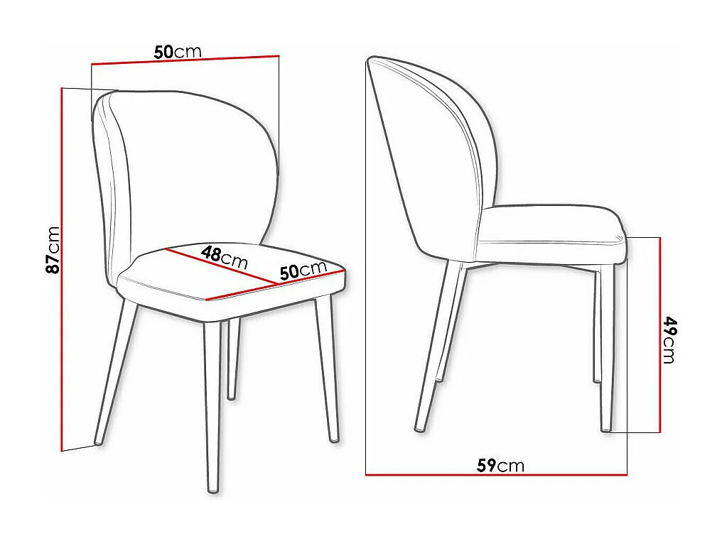 Chaise Jackson 104, 87x50x59cm, Tissu, Métallique