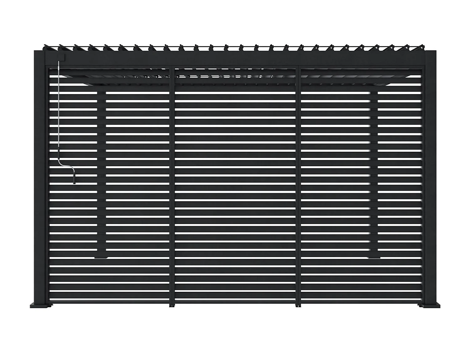 Pergola bioclimatique Triomphe 3x4 + 3 persiennes 130cm pour le côté de 4m. panneau brise vue. L 400 x P 300 x H 250 cm
