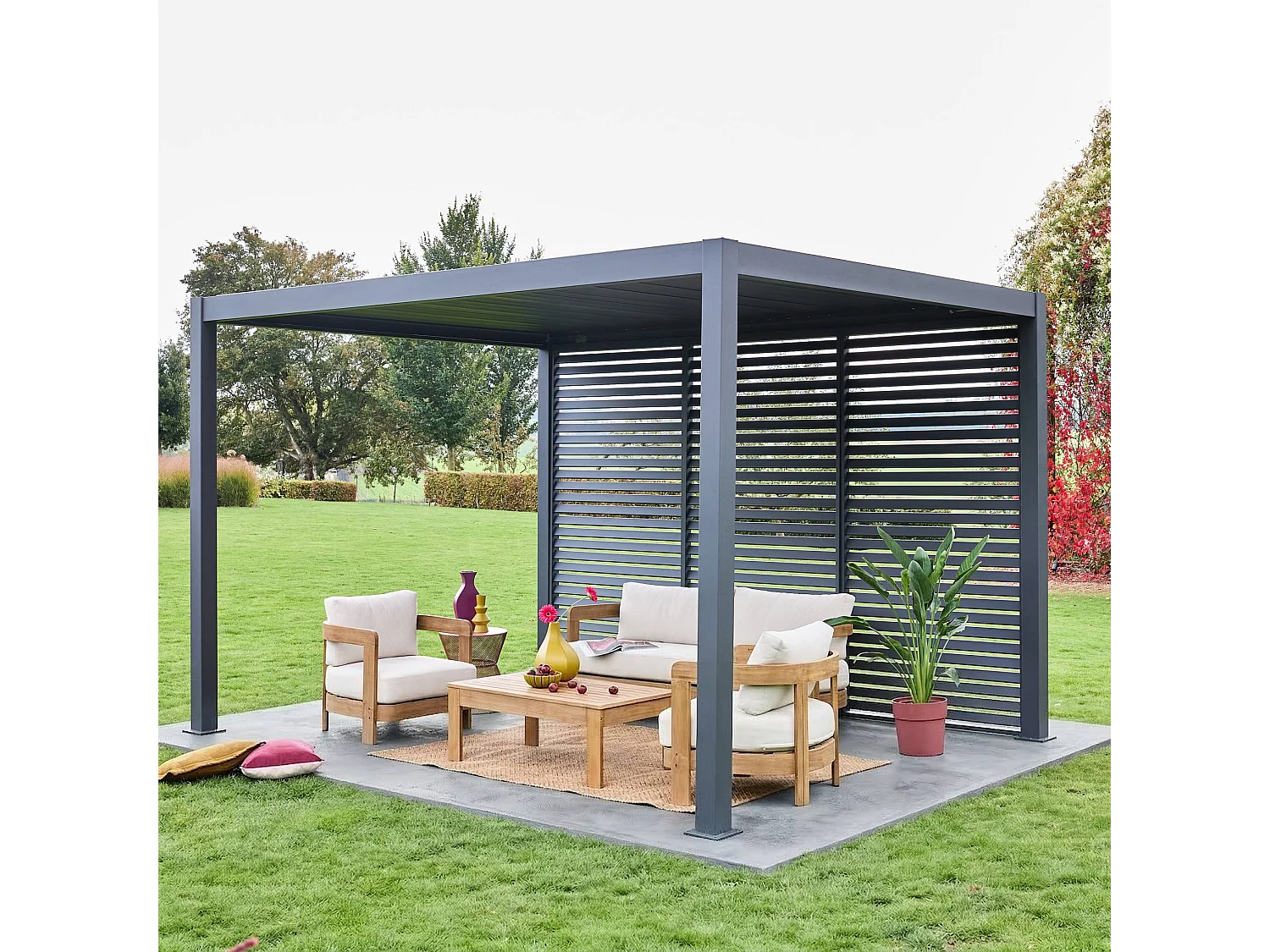 Pergola bioclimatica 3x4 in alluminio + 3 persiane da 1.3m, antracite