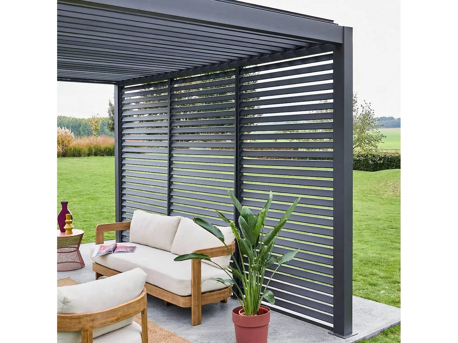 Pergola bioclimatica 3x4 in alluminio + 3 persiane da 1.3m, antracite