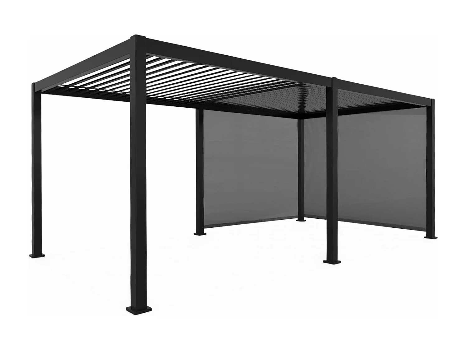 Pergola Bioclimatique gris anthracite 300x600cm. aluminium à lames orientables + 2 stores 3m