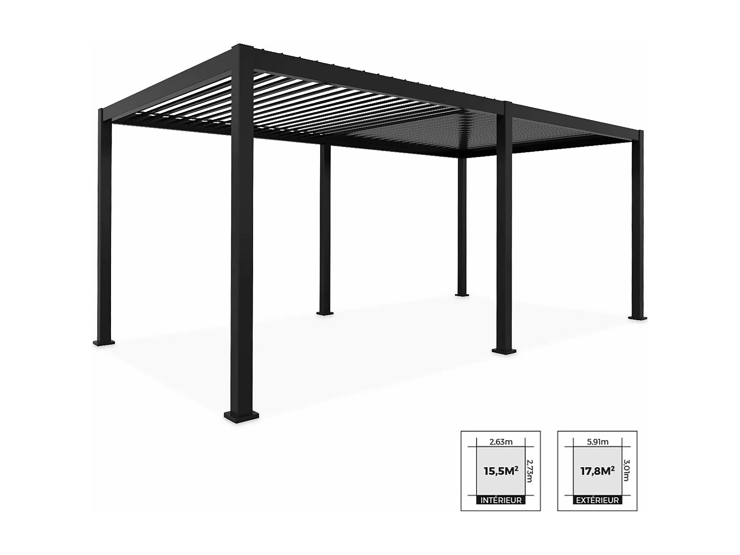 Pergola Bioclimatique gris anthracite 300x600cm. aluminium à lames orientables + 2 stores 3m