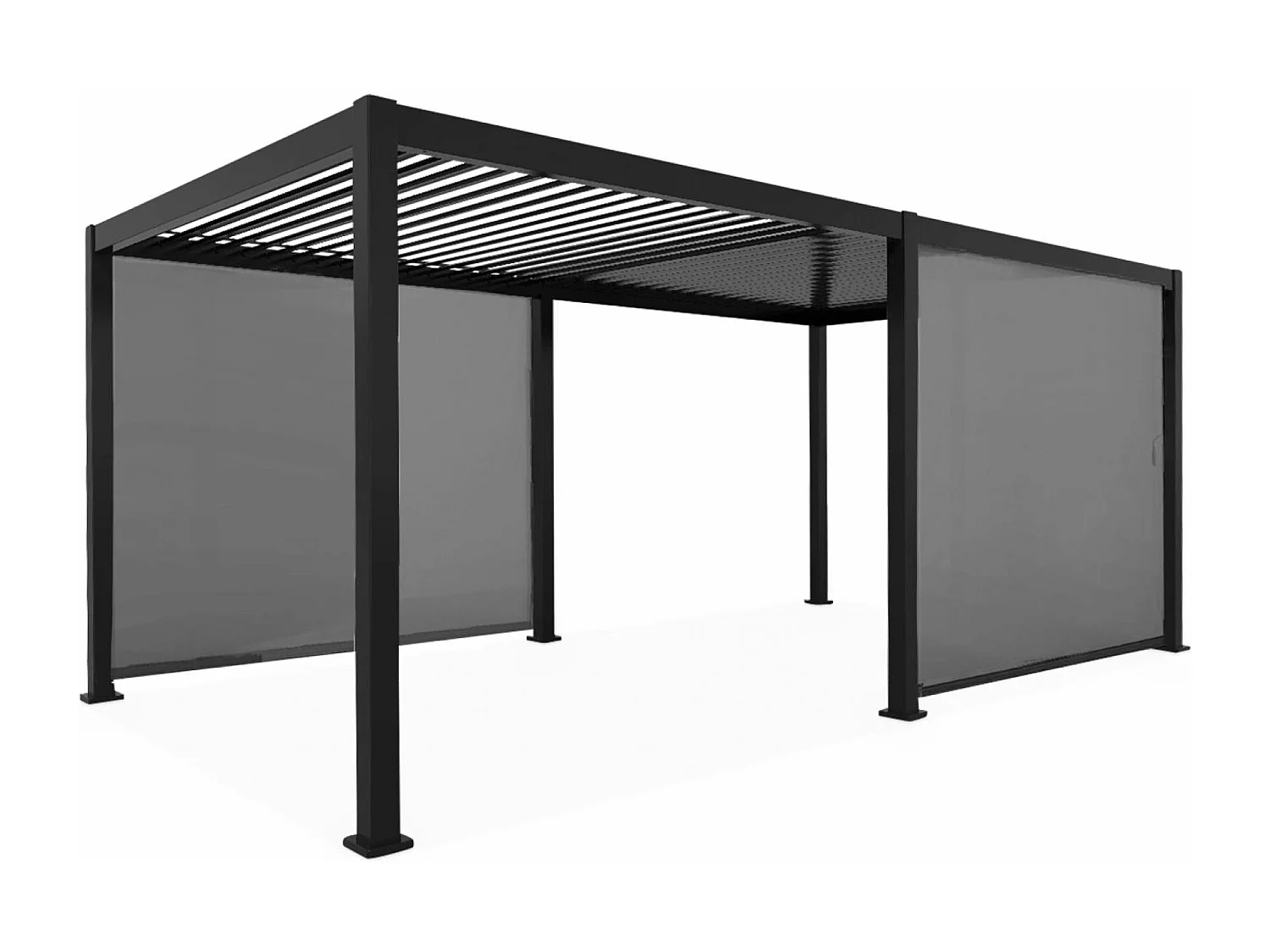 Pergola Bioclimatique gris anthracite 300x600cm. aluminium à lames orientables + 2 stores 3m
