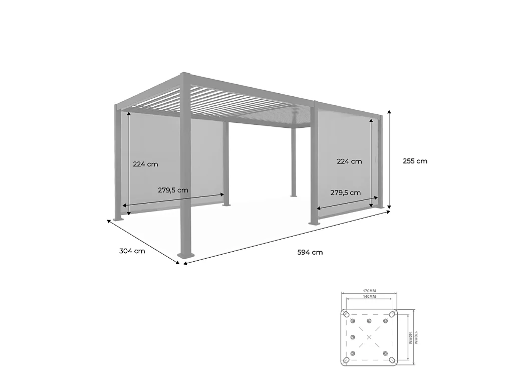Pérgola bioclimática 3x6m +  2 toldos verticales de 3m antracita