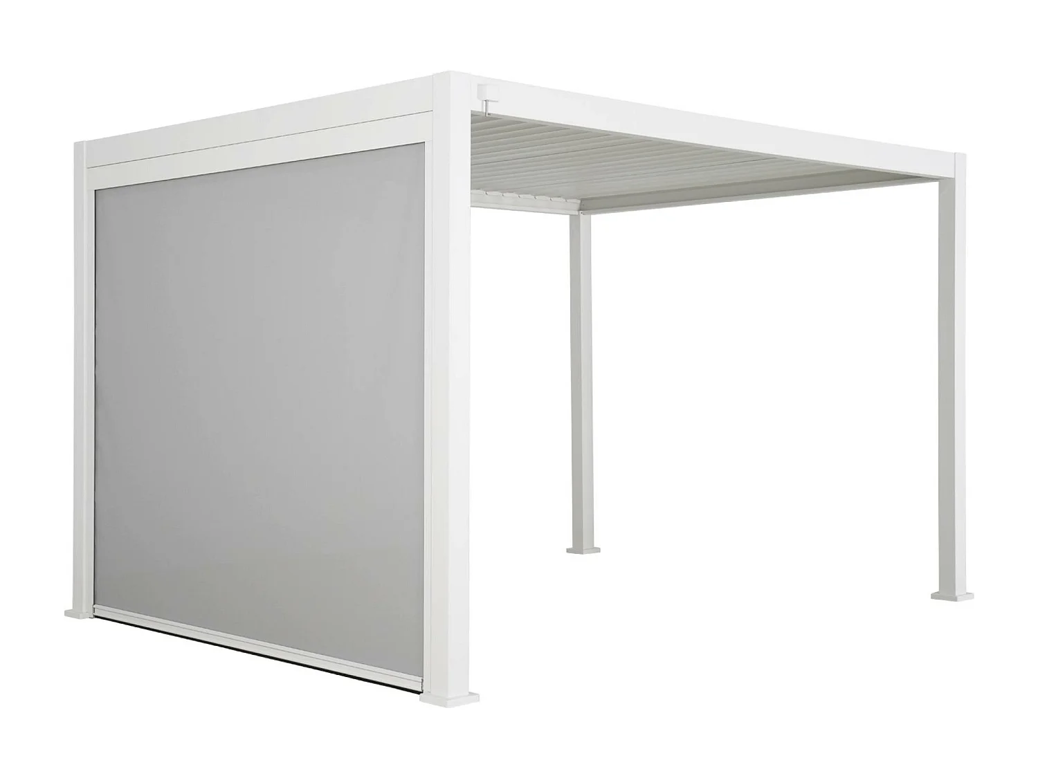 Pergola Bioclimatique blanche – Triomphe – 300x400cm. aluminium. à lames orientables + store 300cm