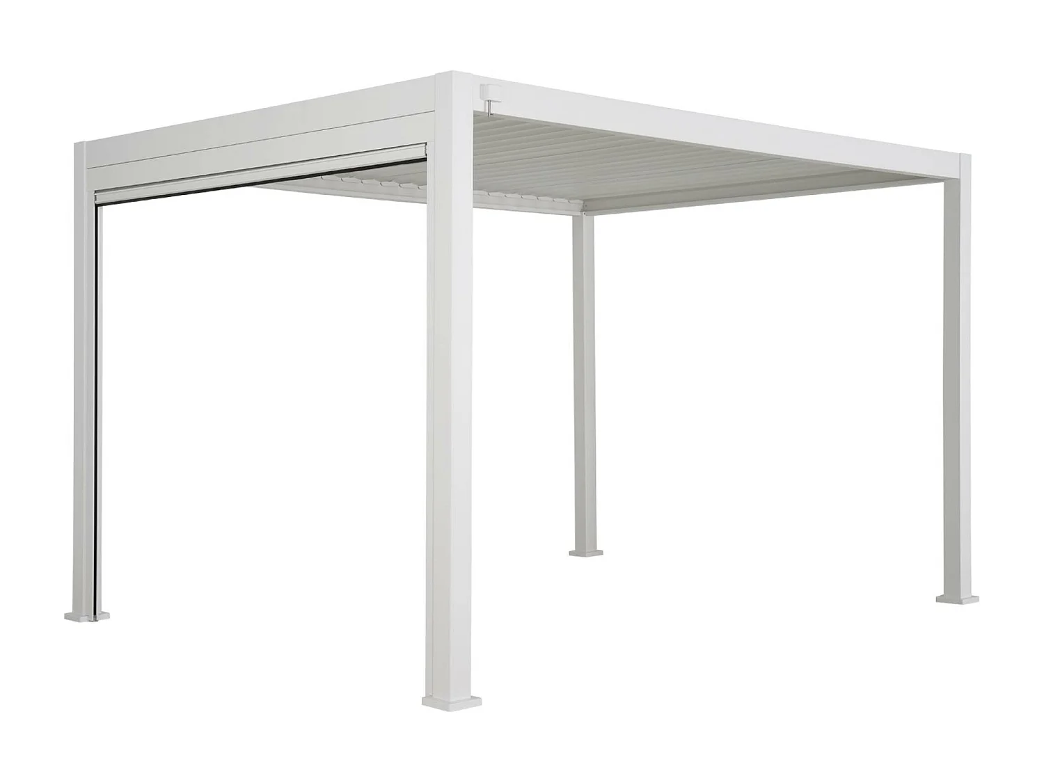 Pergola Bioclimatique blanche – Triomphe – 300x400cm. aluminium. à lames orientables + store 300cm