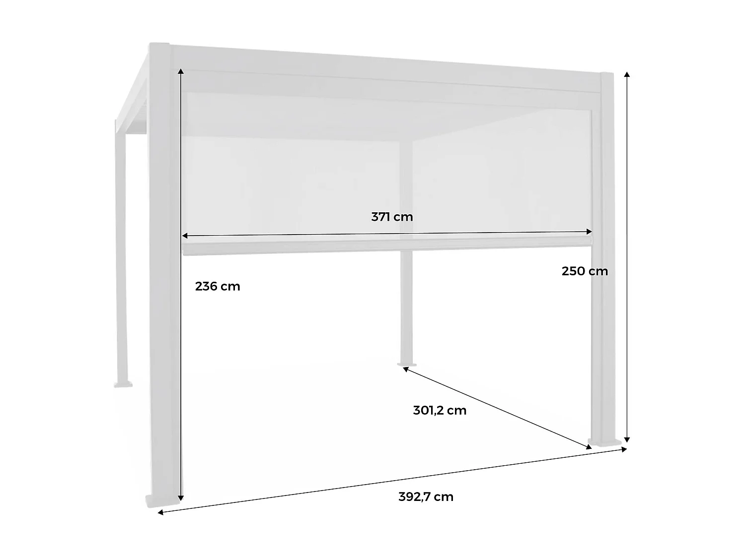 Pergola Bioclimatique blanche – Triomphe – 300x400cm. aluminium. à lames orientables + store 300cm
