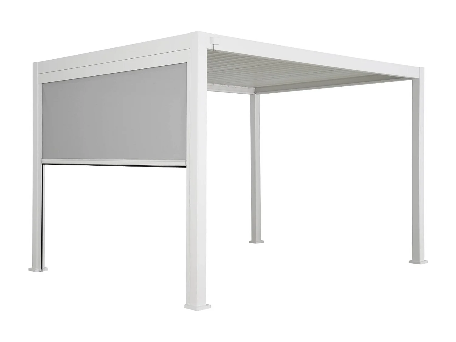 Pergola Bioclimatique blanche – Triomphe – 300x400cm. aluminium. à lames orientables + store 300cm