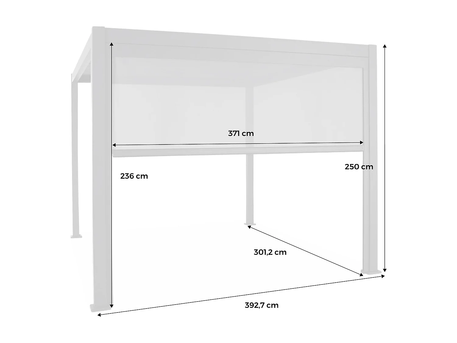 Pergola Bioclimatique blanche – Triomphe – 300x400cm. aluminium. à lames orientables + store 300cm