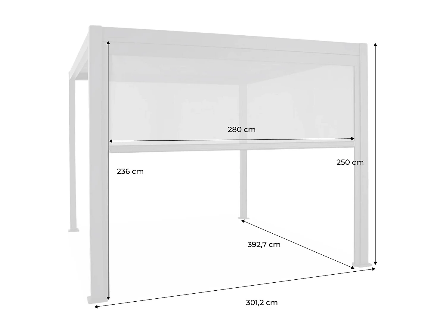 Pergola bioclimatica 3x4m in alluminio + tenda da sole 3m, bianco