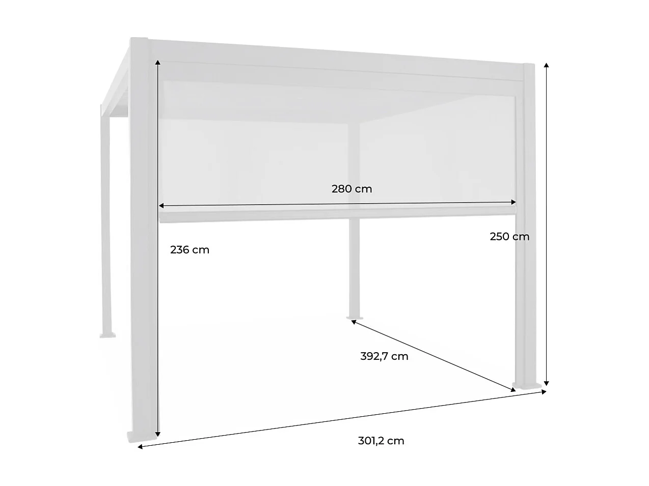 Pergola bioclimatica 3x4m in alluminio + tenda da sole 3m, bianco