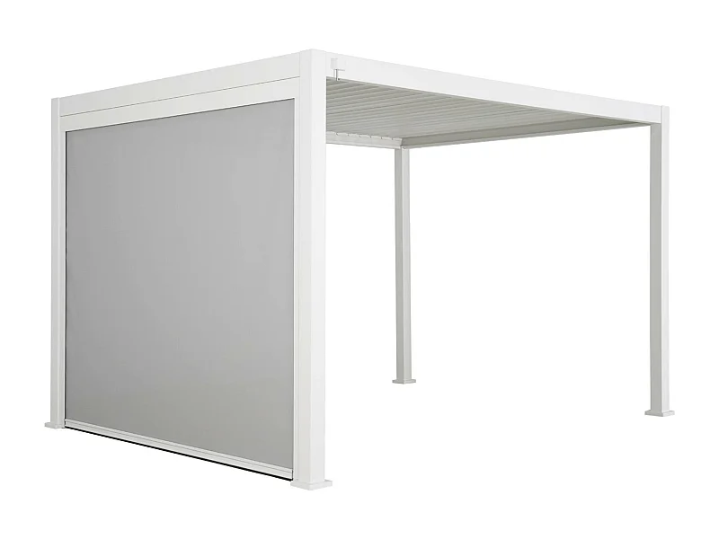 Pergola Bioclimatique blanche – Triomphe – 300x400cm. aluminium. à lames orientables + store 300cm