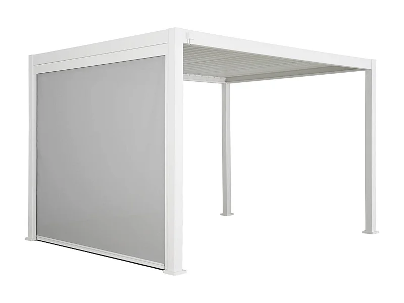 Pergola Bioclimatique blanche – Triomphe – 300x400cm. aluminium. à lames orientables + store 300cm