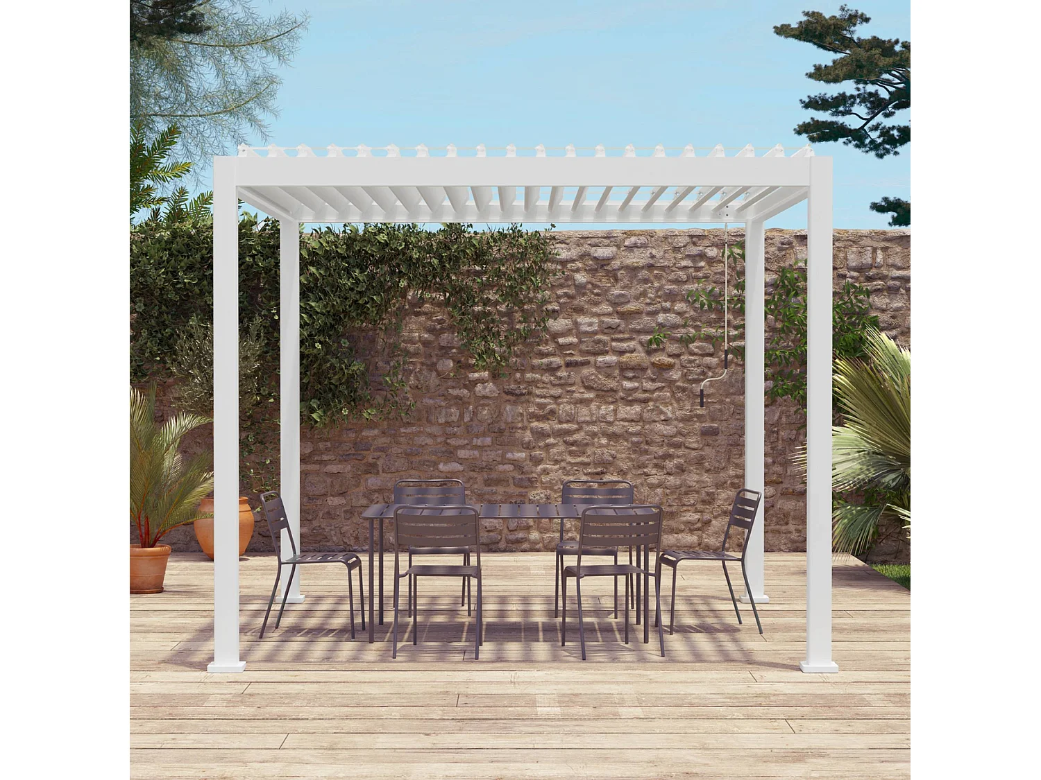 Pergola bioclimatique aluminium blanc Triomphe 3x3 m lames orientables