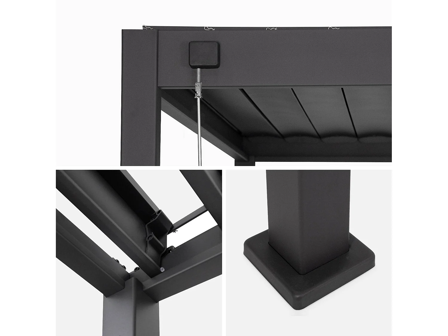 Pergola bioclimatica 3x4 in alluminio + 3 tende da 100cm, antracite