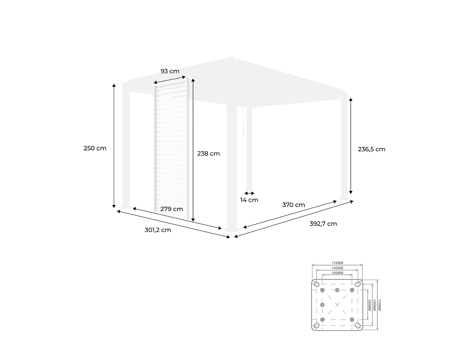 Pergola bioclimatica 3x4 in alluminio + 3 tende da 1m, antracite