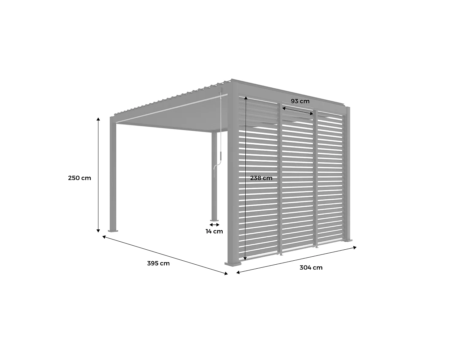 Pergola bioclimatica 3x4 in alluminio + 3 tende da 1m, antracite