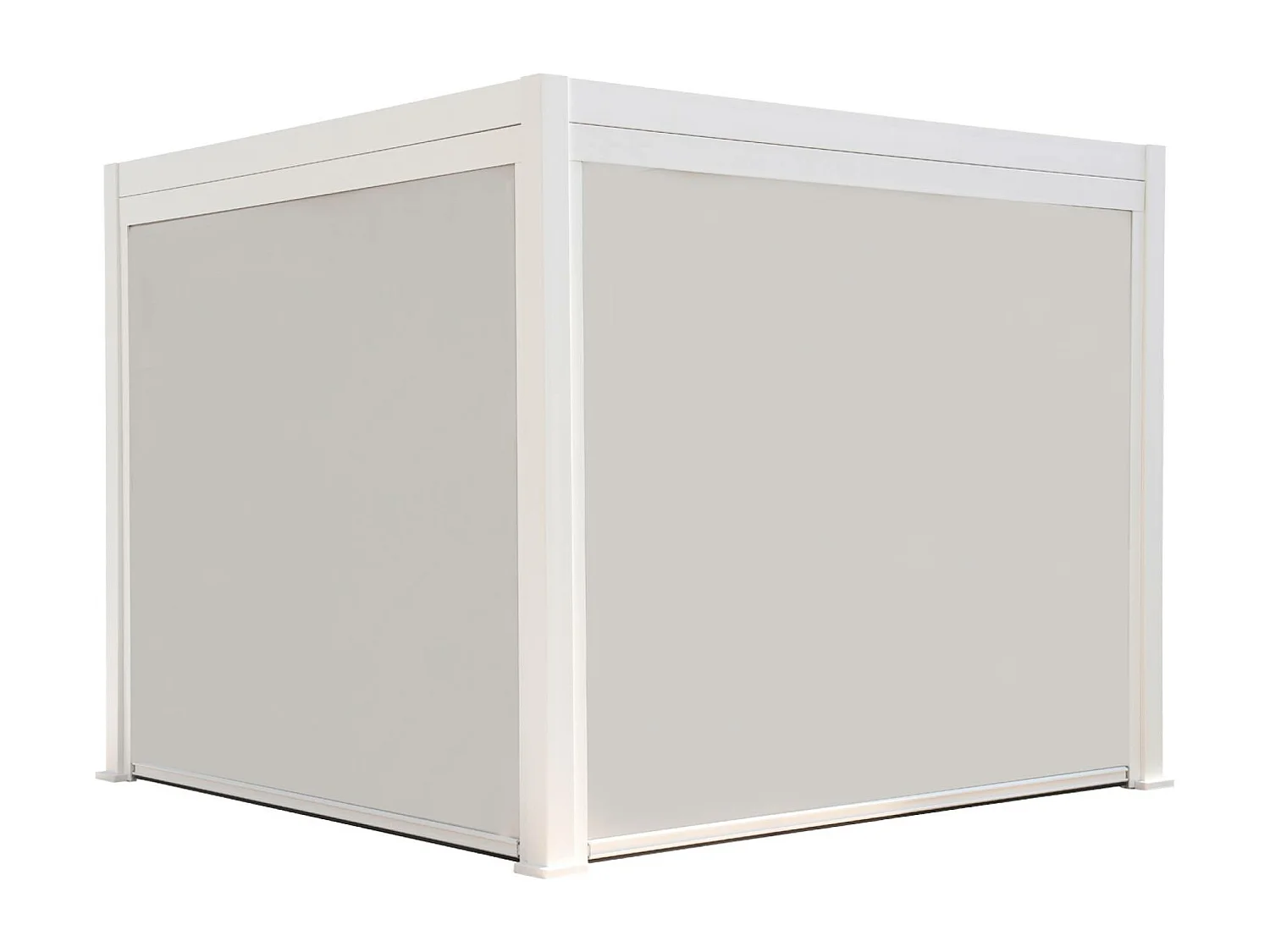 Pergola bioclimatique aluminium Triomphe 3x3 m lames orientables avec 2 stores en aluminium et textilène blancs