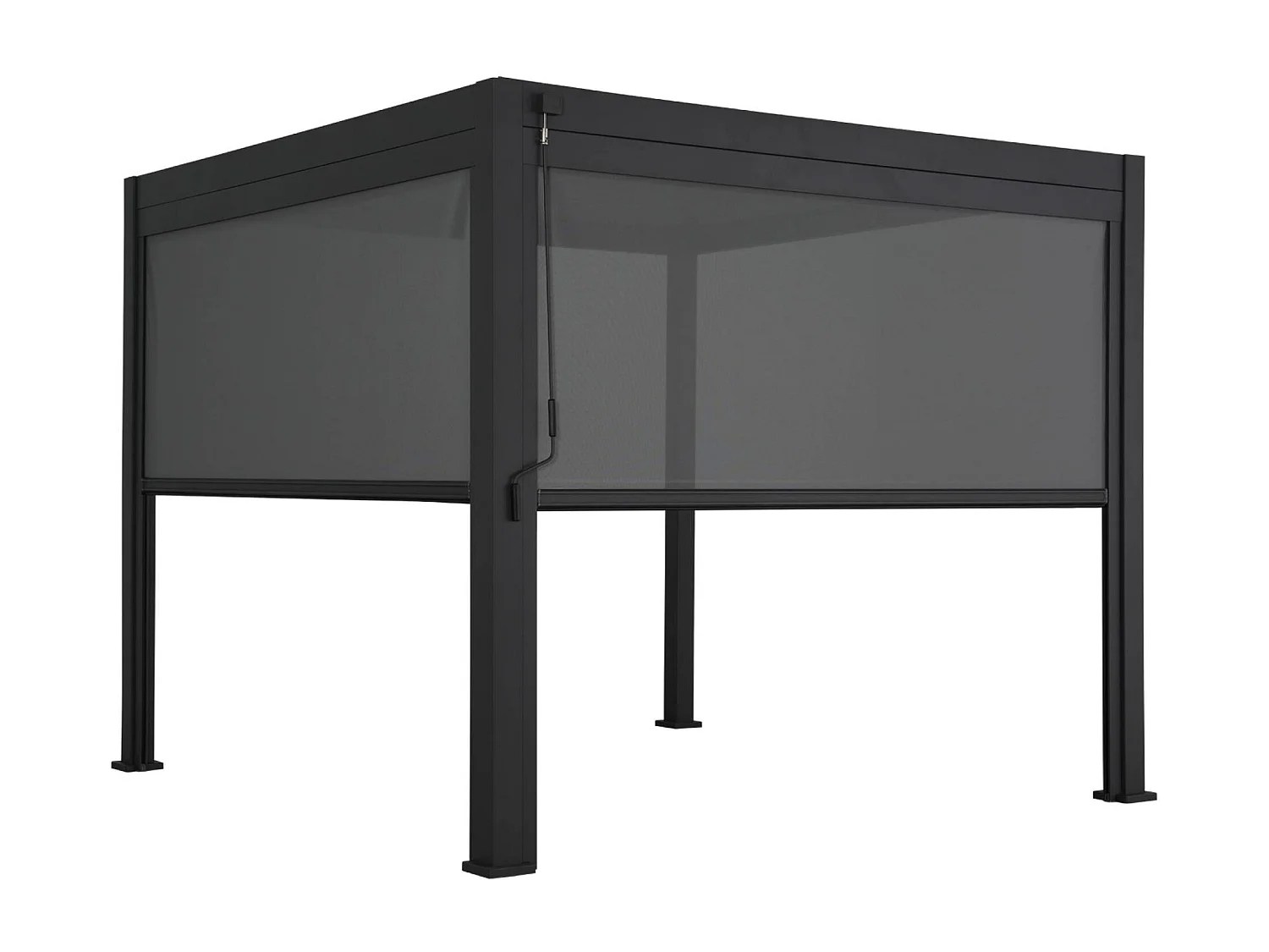 Pergola bioclimatique aluminium Triomphe 3x3 m lames orientables avec 2 stores en aluminium et textilène anthracite