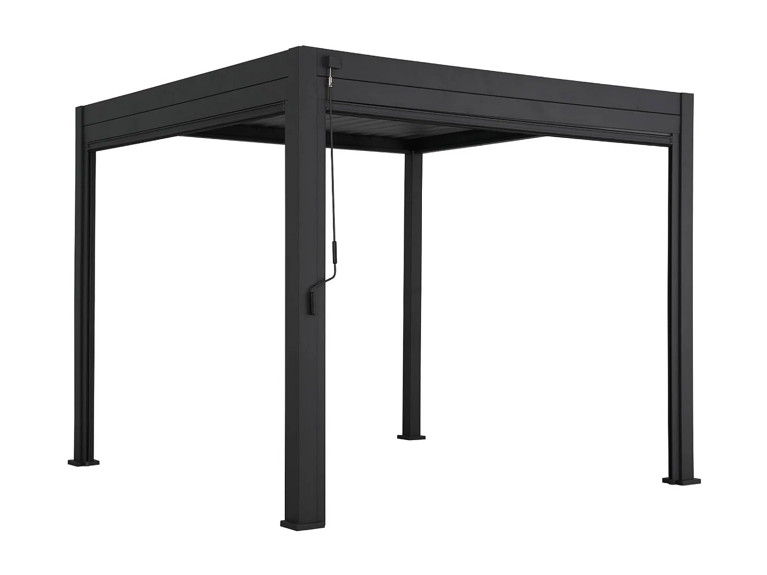 Pergola bioclimatique aluminium Triomphe 3x3 m lames orientables avec 2 stores en aluminium et textilène anthracite