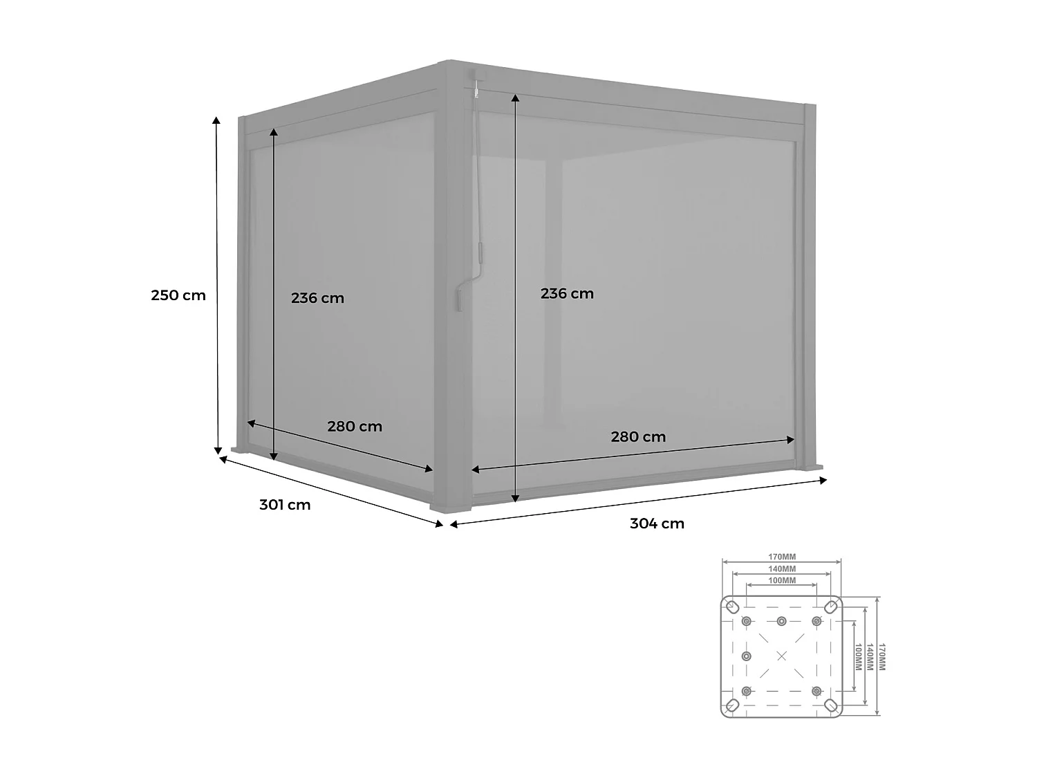 Pergola bioclimatique aluminium Triomphe 3x3 m lames orientables avec 2 stores en aluminium et textilène anthracite