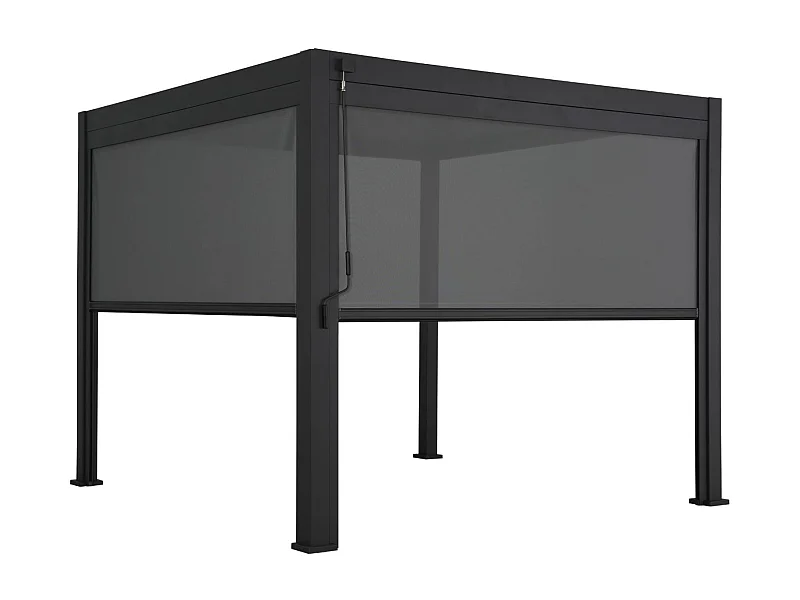 Pergola bioclimatique aluminium Triomphe 3x3 m lames orientables avec 2 stores en aluminium et textilène anthracite
