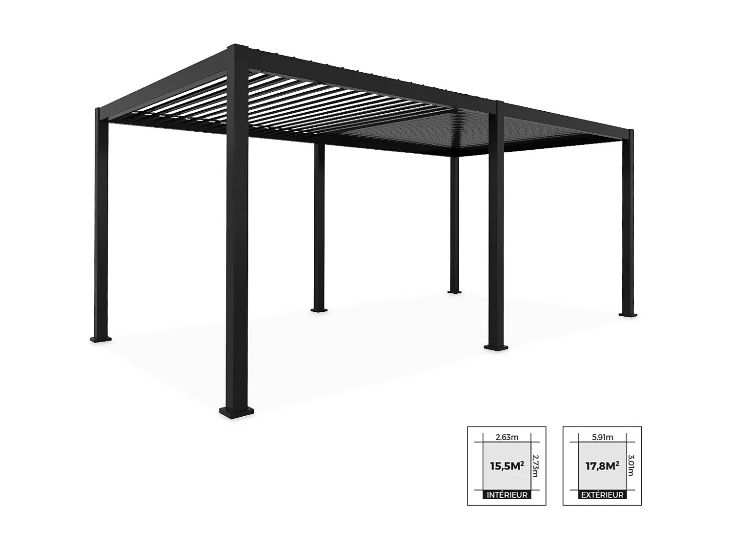 Pérgola bioclimática 3x6m de aluminio con lamas orientables antracita