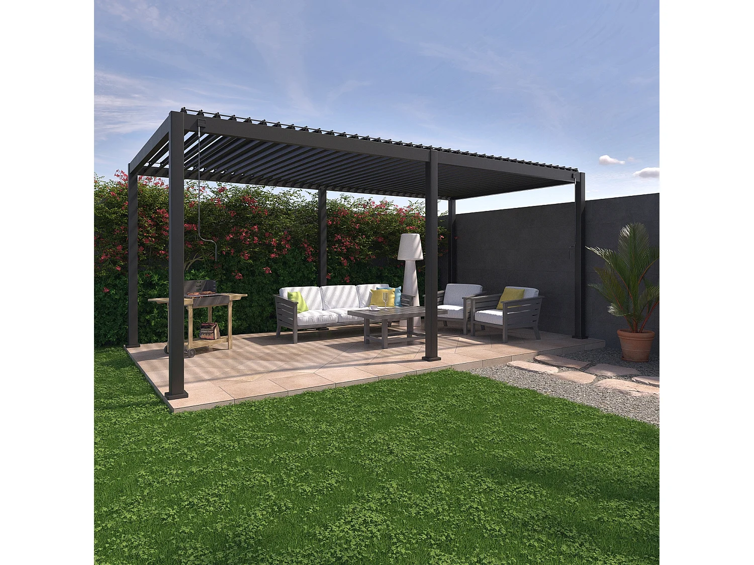 Pérgola bioclimática 3x6m de aluminio con lamas orientables antracita
