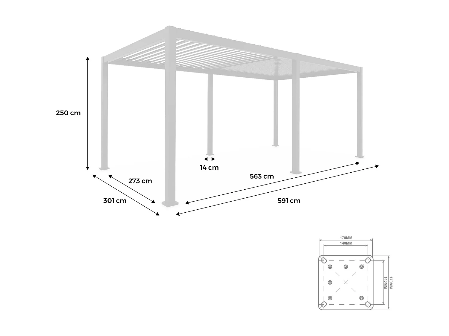 Pérgola bioclimática 3x6m de aluminio con lamas orientables antracita