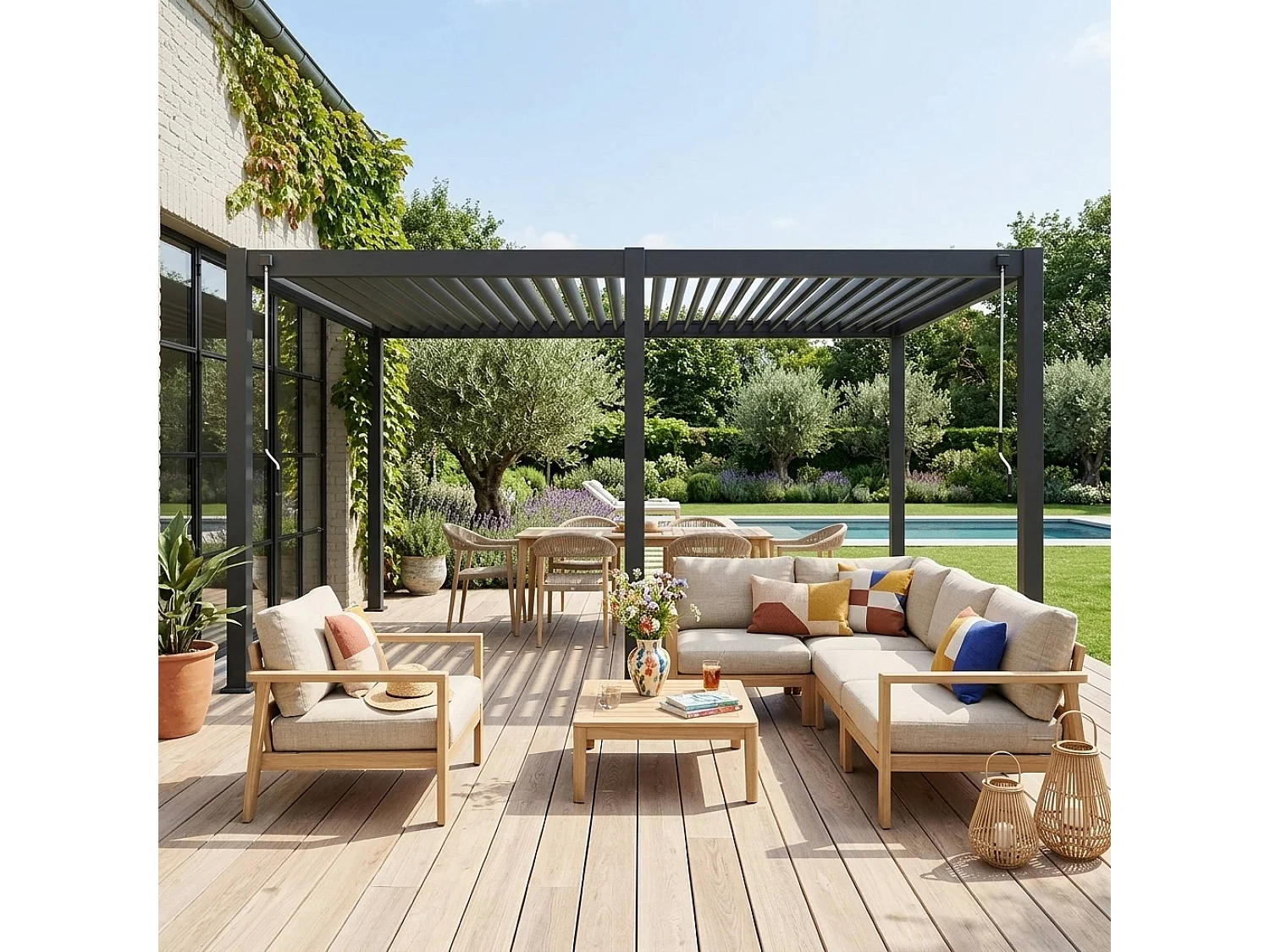 Pérgola bioclimática 3x6m de aluminio con lamas orientables antracita