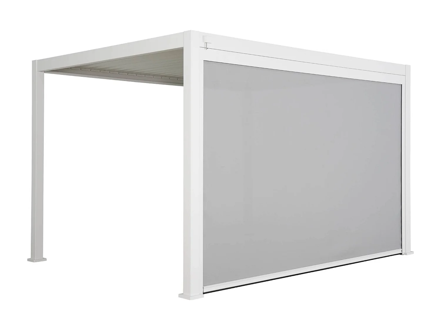 Pergola Bioclimatique blanche – Triomphe – 300x400cm. aluminium. à lames orientables + store 400cm