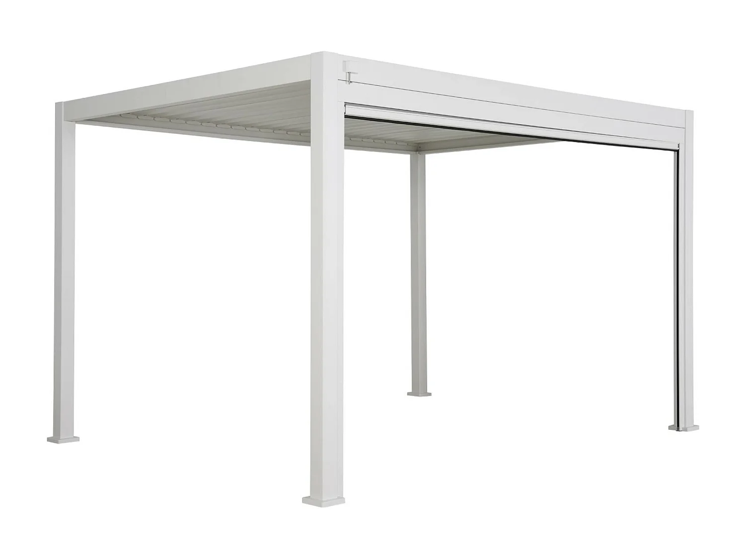 Pergola Bioclimatique blanche – Triomphe – 300x400cm. aluminium. à lames orientables + store 400cm
