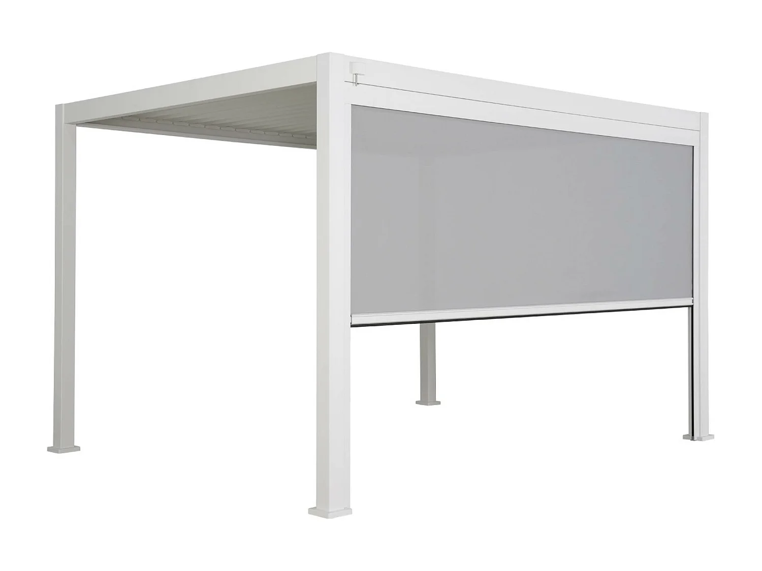 Pergola Bioclimatique blanche – Triomphe – 300x400cm. aluminium. à lames orientables + store 400cm