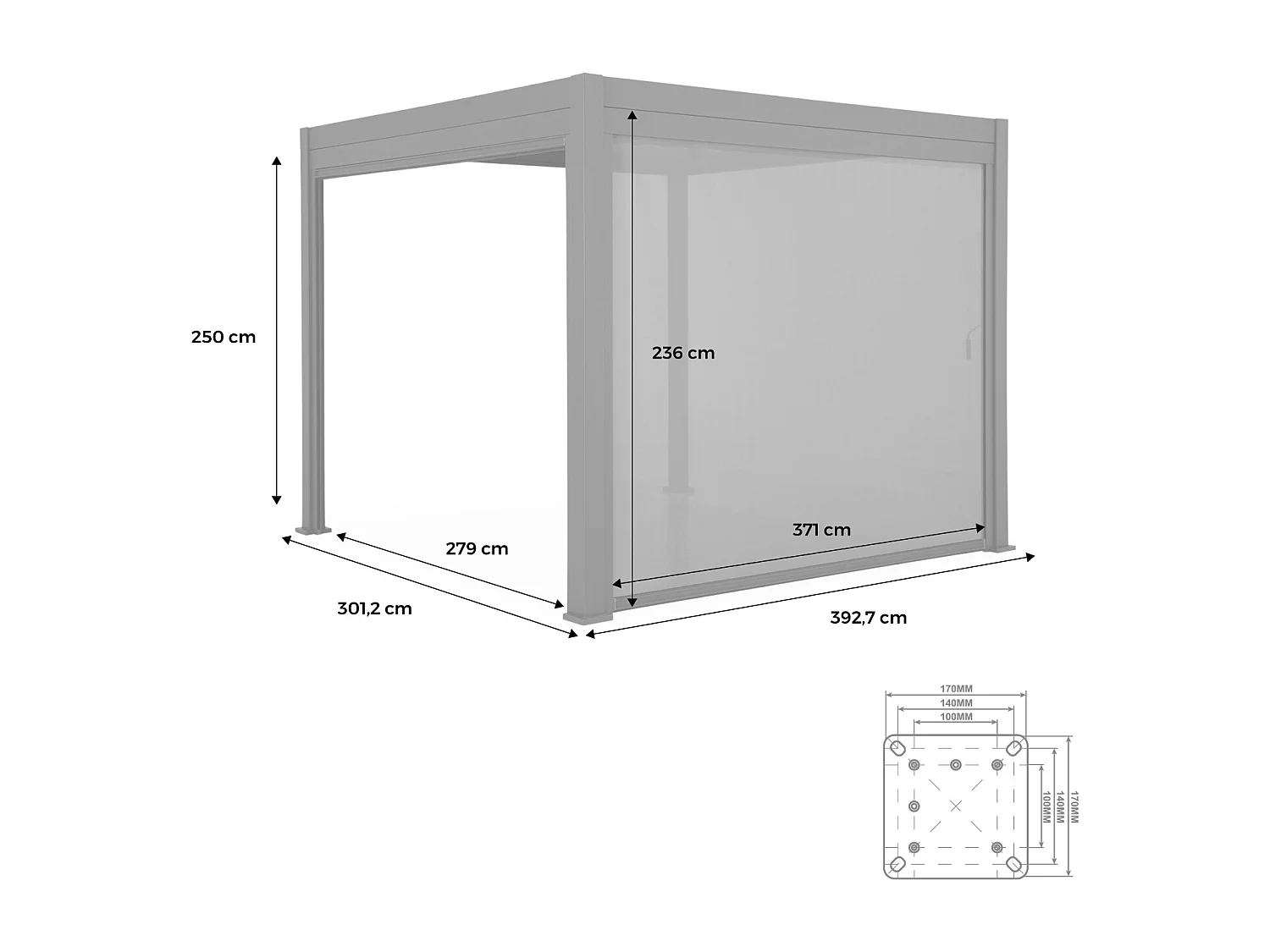 Pérgola bioclimática 3x4m con toldo vertical de 4m blanco