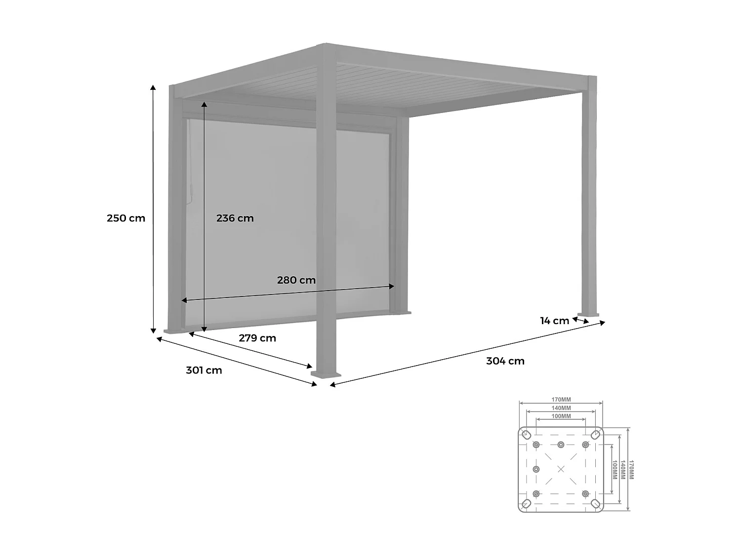 Pergola avec store bioclimatique aluminium et textilène Triomphe anthracite 3x3 m lames orientables