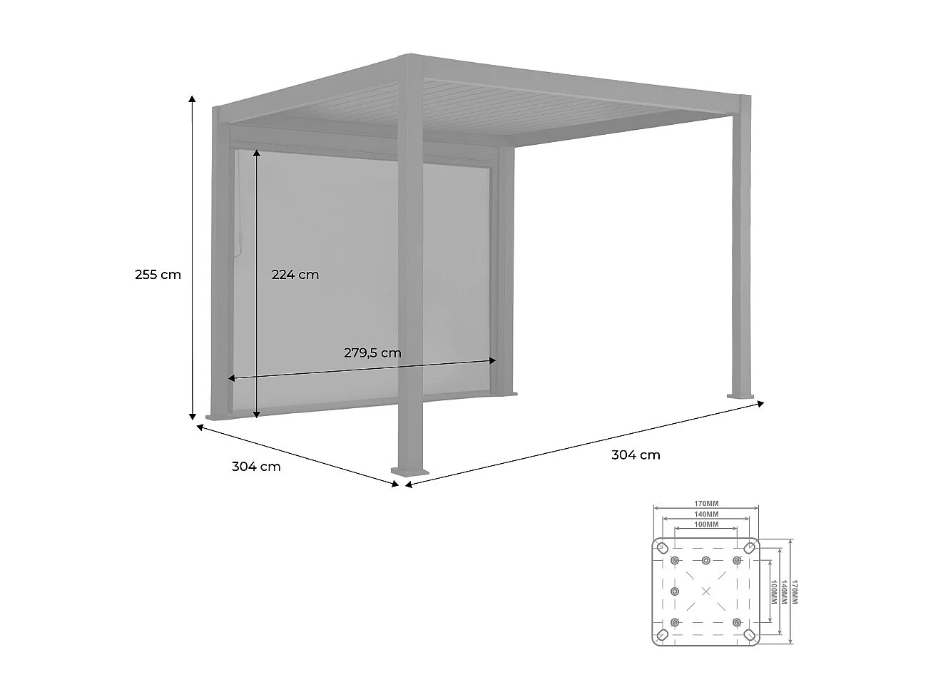 Pérgola bioclimática 3x3m v2 + toldo vertical 3x3m  antracita