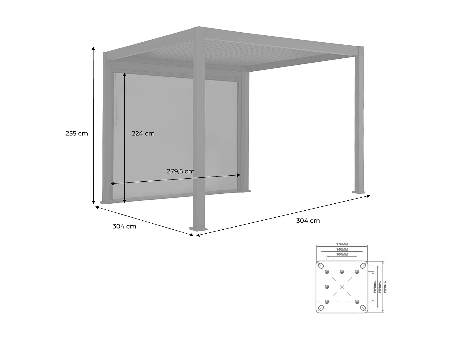 Pérgola bioclimática 3x3m v2 + toldo vertical 3x3m  antracita