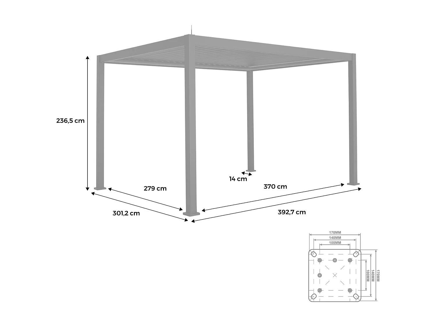 Pergola Bioclimatique électrique 3x4m. aluminium. à lames orientables avec éclairage LED