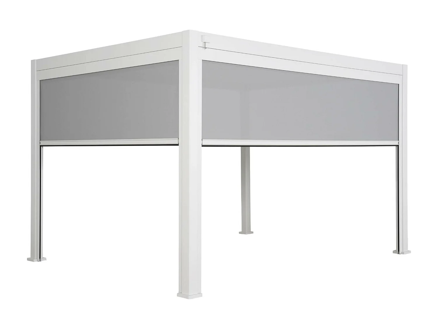 Pergola Bioclimatique blanche 300 x 400cm. aluminium à lames orientables + store 300cm + store 400cm