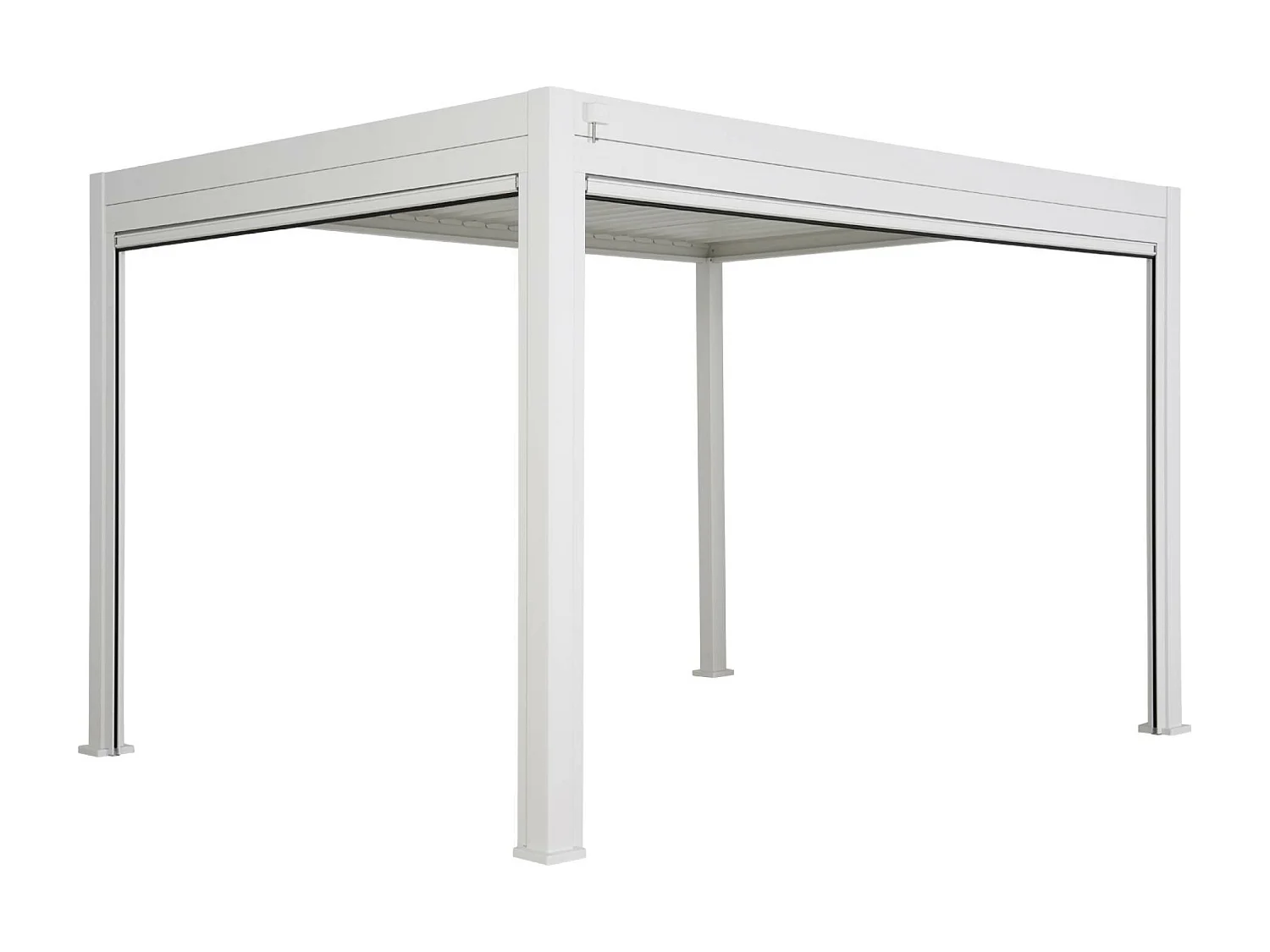 Pergola Bioclimatique blanche 300 x 400cm. aluminium à lames orientables + store 300cm + store 400cm