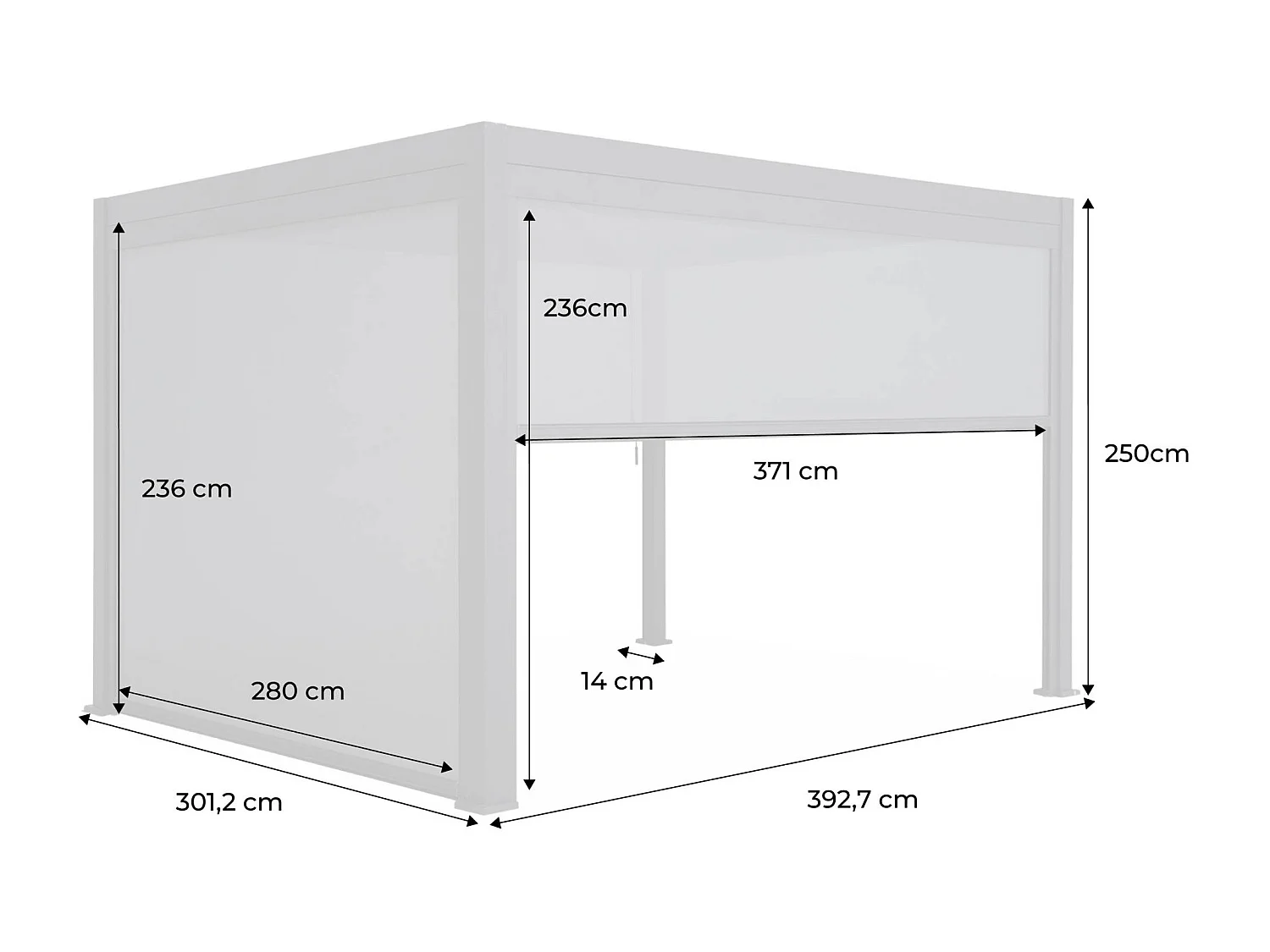 Pergola bioclimatica bianca + tenda 3m + tenda 4m