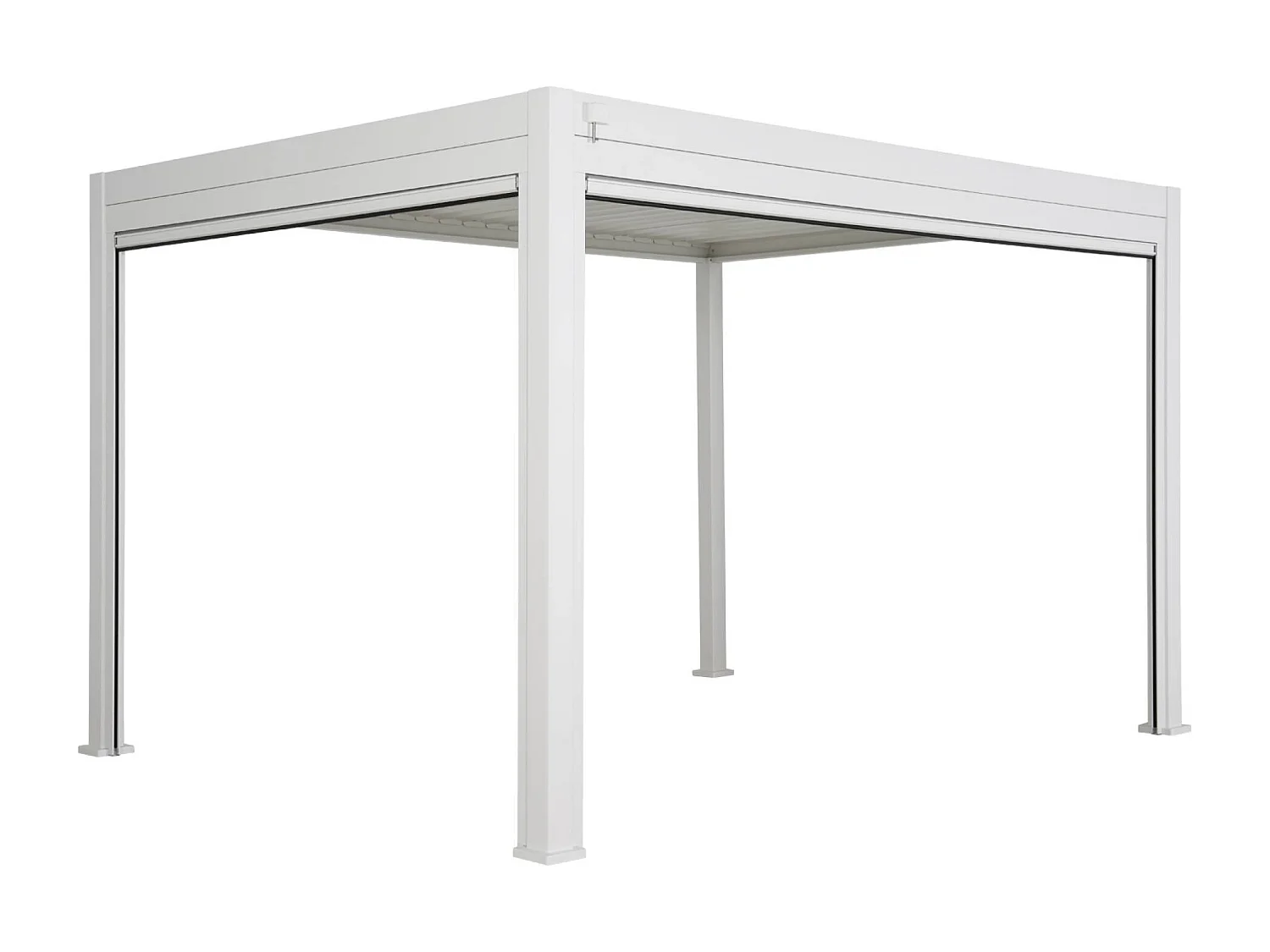 Pergola bioclimatica bianca + tenda 3m + tenda 4m