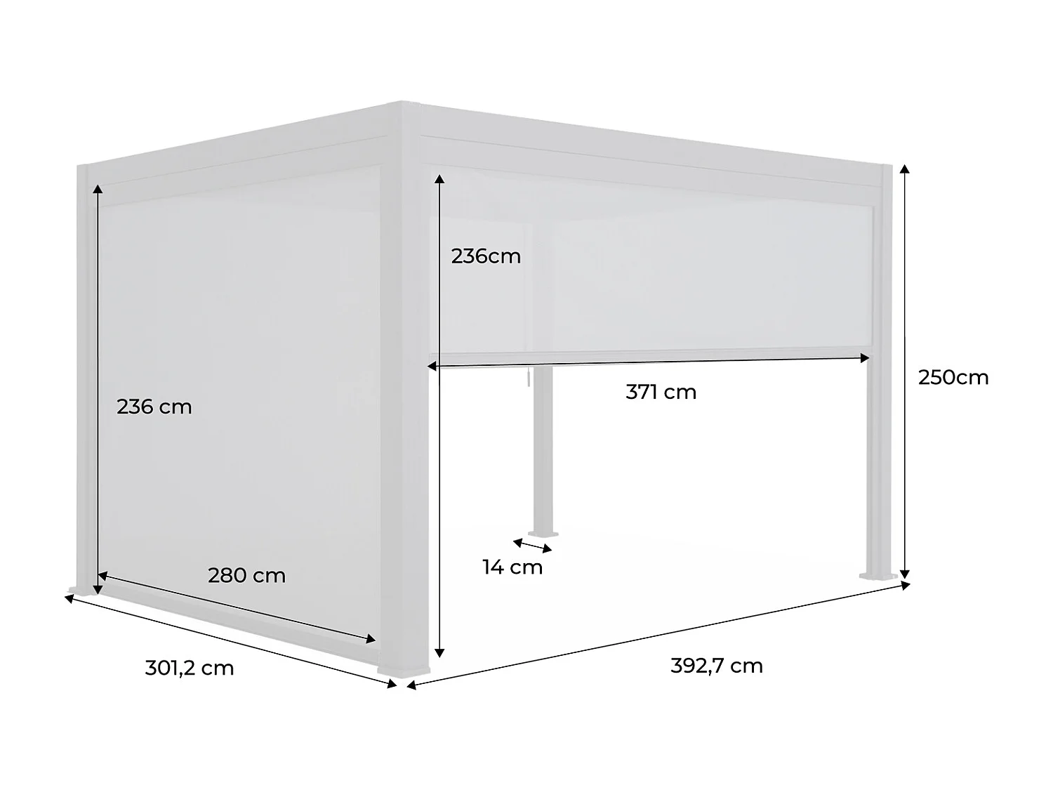 Pergola bioclimatica bianca + tenda 3m + tenda 4m