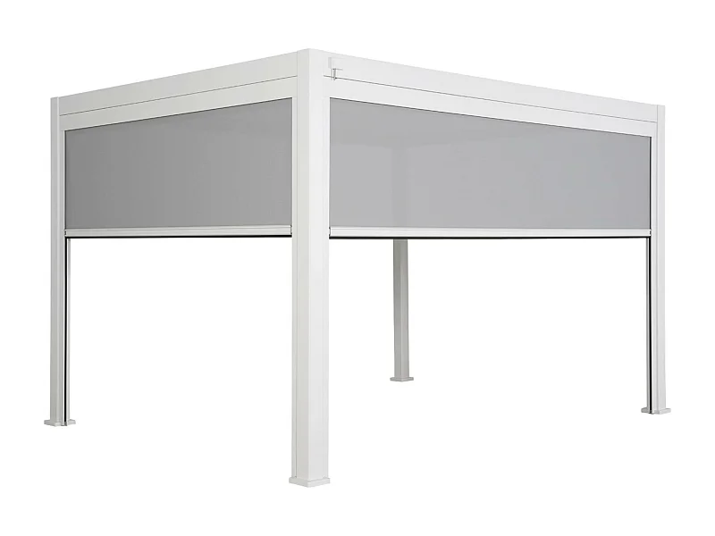 Pergola Bioclimatique blanche 300 x 400cm. aluminium à lames orientables + store 300cm + store 400cm