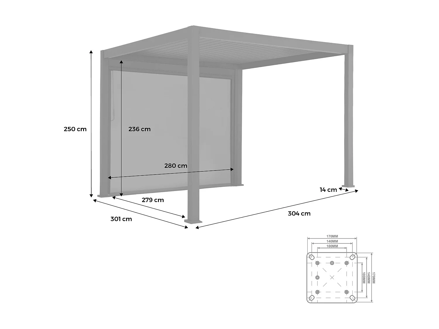Pergola avec store bioclimatique aluminium et textilène Triomphe blanc 3x3 m lames orientables