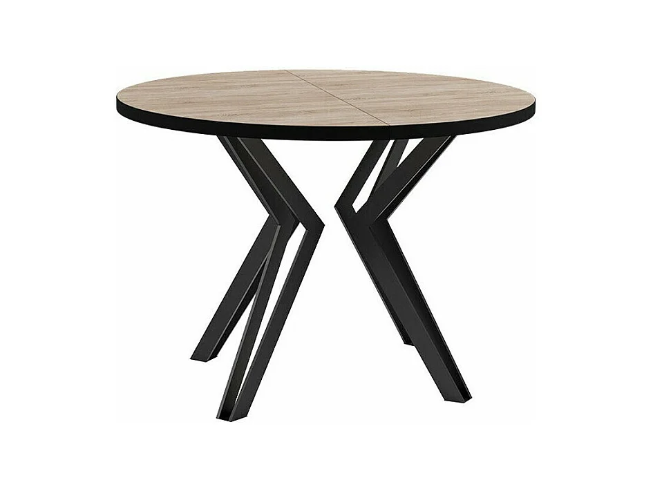 Table Oswego 111, Sonoma chêne|Noir, 76cm, Allongement, Stratifié, Métal