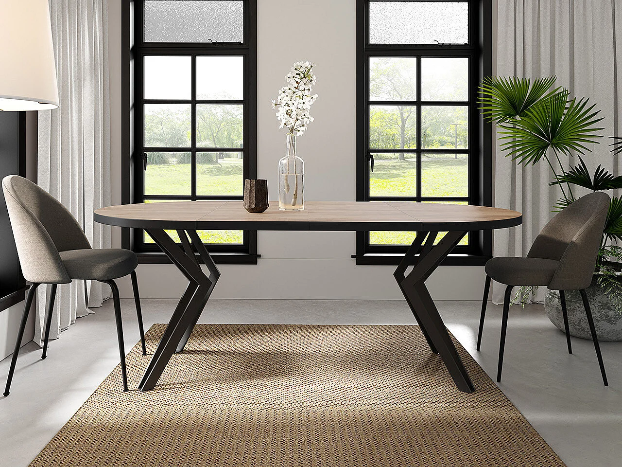 Mesa Oswego 111, Roble Sonoma|Negro, 76cm, Alargamiento, Aglomerado laminado, Metal