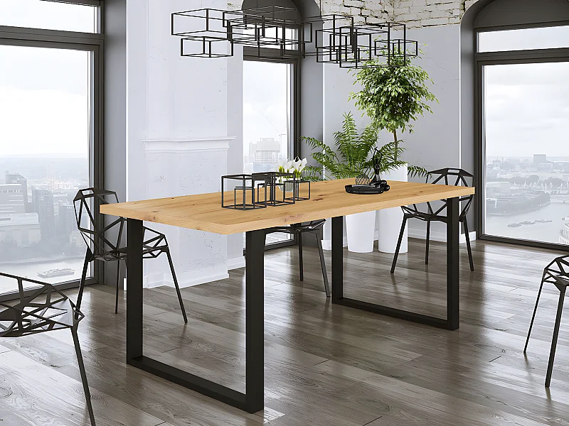 Table Tucson 138, Noir|Chêne Artisan, 75x67x185cm, Stratifié, Métal